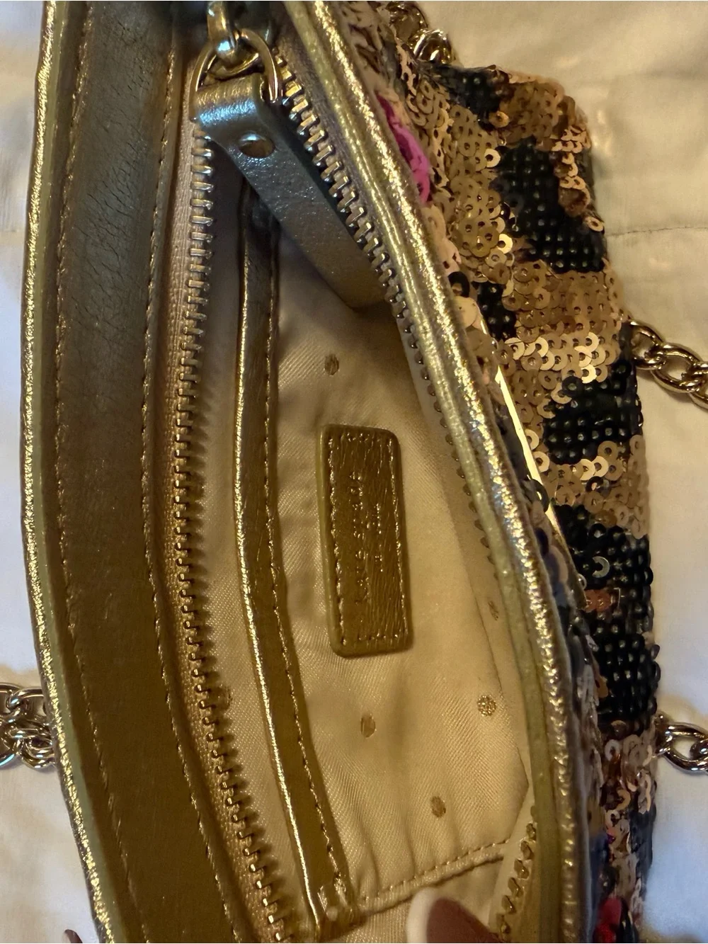 kate spade Gold Sequin Leopard-Print Chain Wristlet with Multicolor Accents